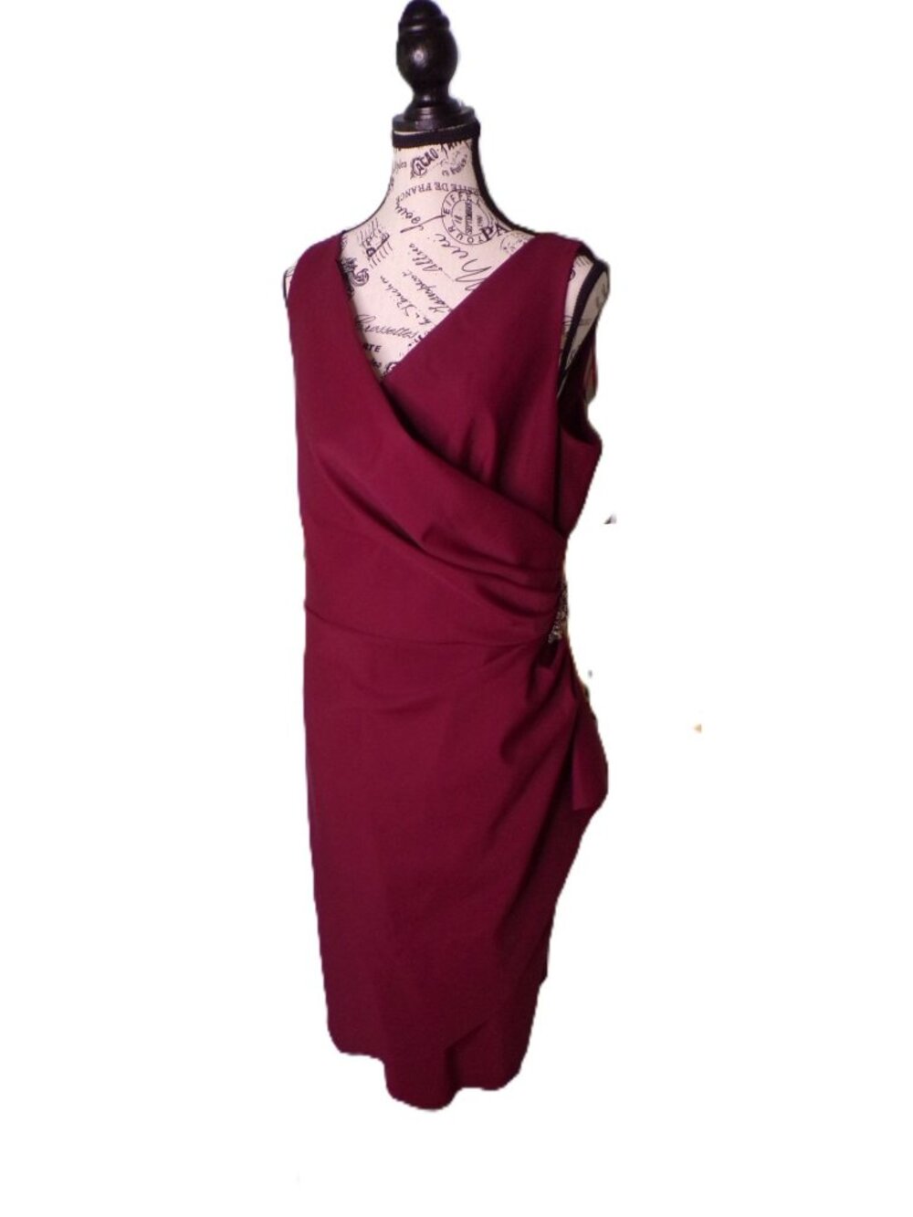 🆕ALEX EVENINGS Side Ruched Compression Cocktail Dress Wine Burgundy 18 - Picture 3 of 10